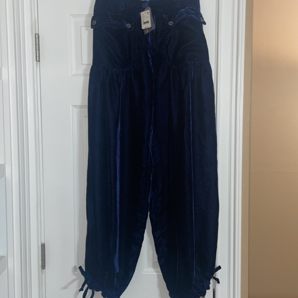 Free People WE THE FREE Lotus Velour Pants Boho Cinch Hem Oceana Blue Size 25 - Picture 6 of 9